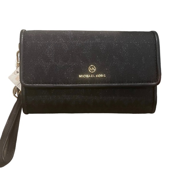 MICHAEL KORS Jet Set Large Flap Phone Wristlet Wallet Black - Picture 2 of 10